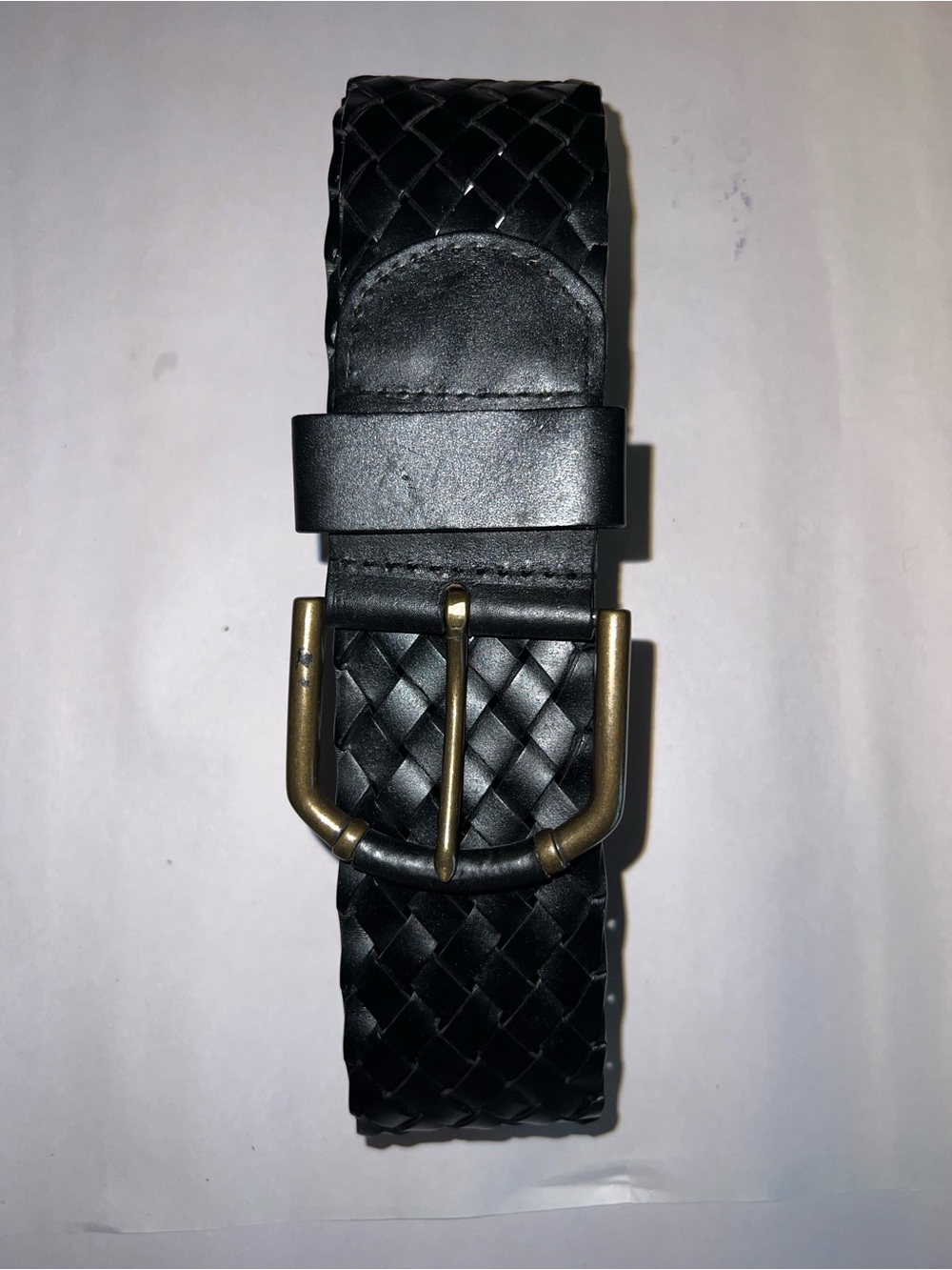 Talbots Black Woven Leather Belt with Brass-Tone Buckle Large